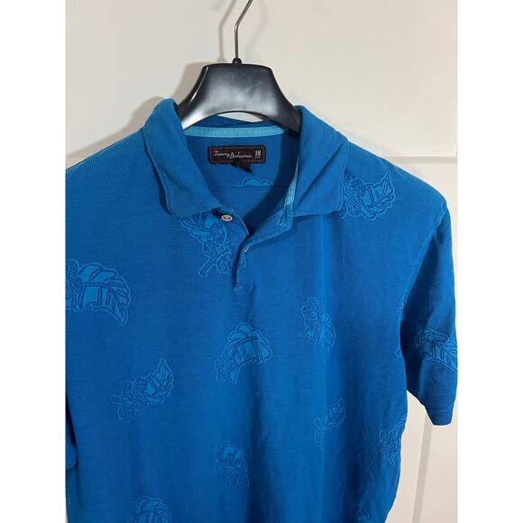 Tommy Bahama Polo Mens Size M Medium Blue Tropical Leaves Short Sleeve Cotton - Picture 8 of 9